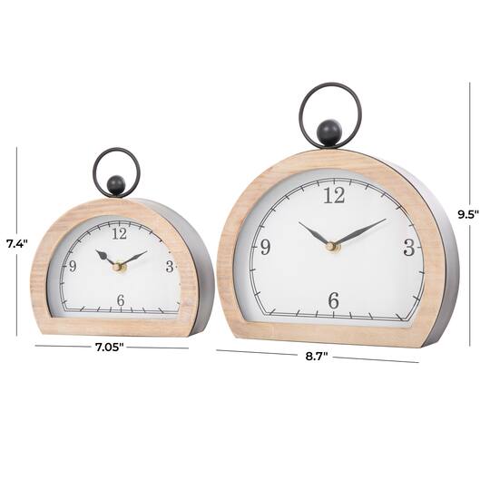 White Wooden Semicircle Clock Set with Brown Wooden Frame & Ring Handle